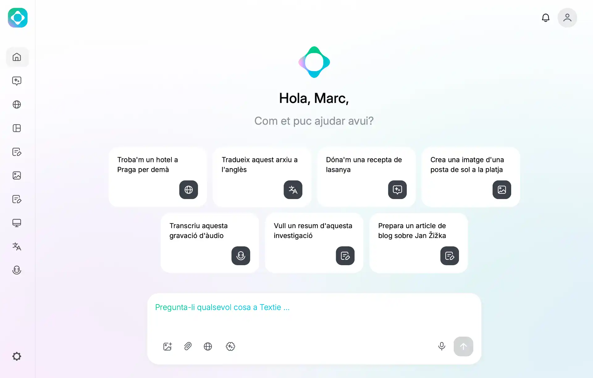 Dashboard of Textie AI