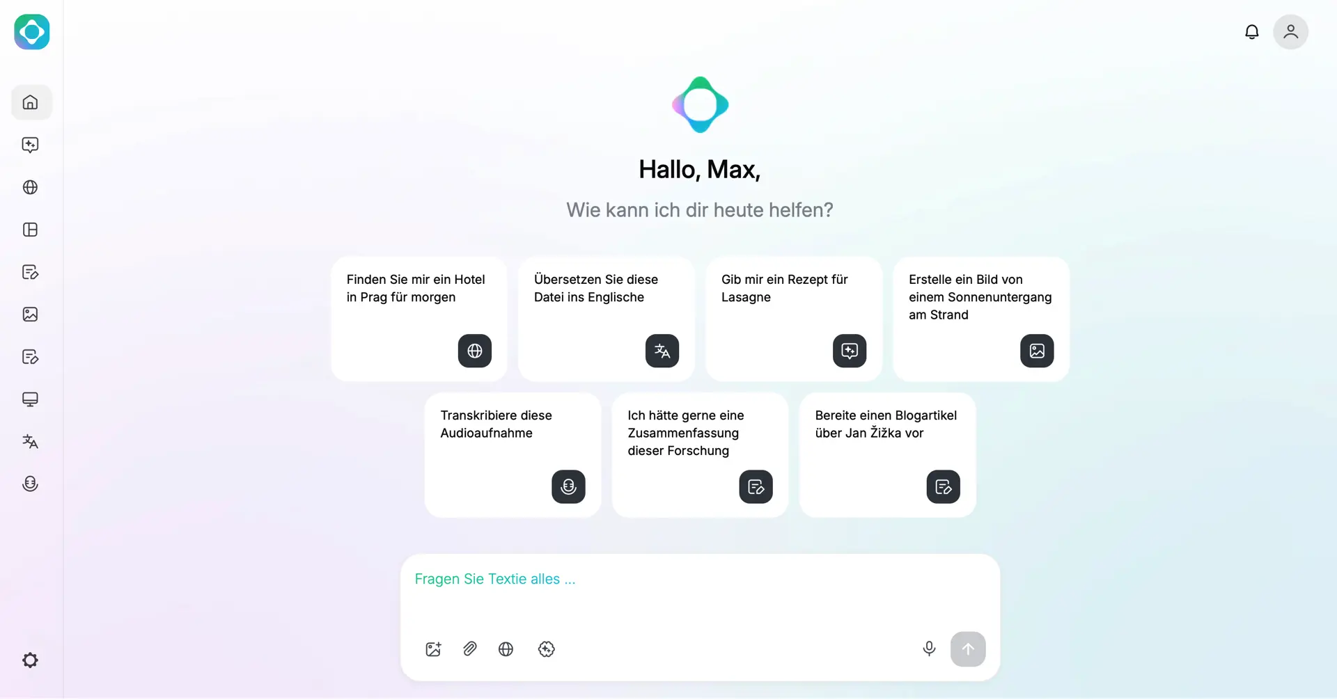 Dashboard of Textie AI