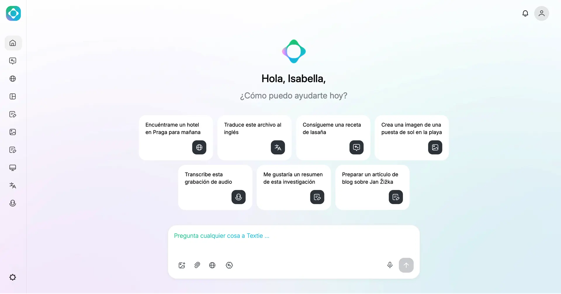 Dashboard of Textie AI