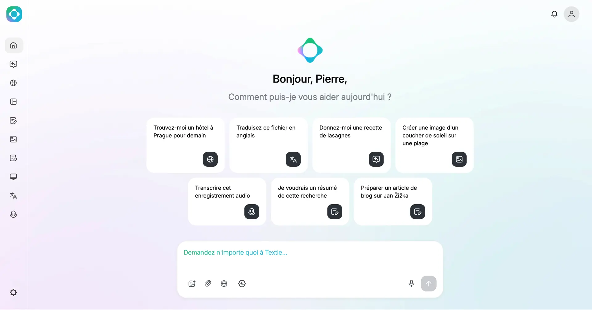 Dashboard of Textie AI
