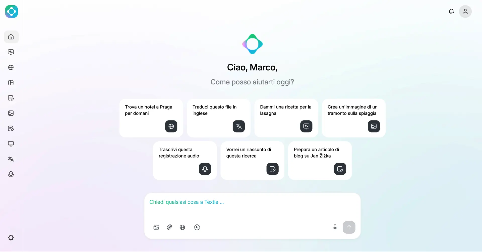 Dashboard of Textie AI