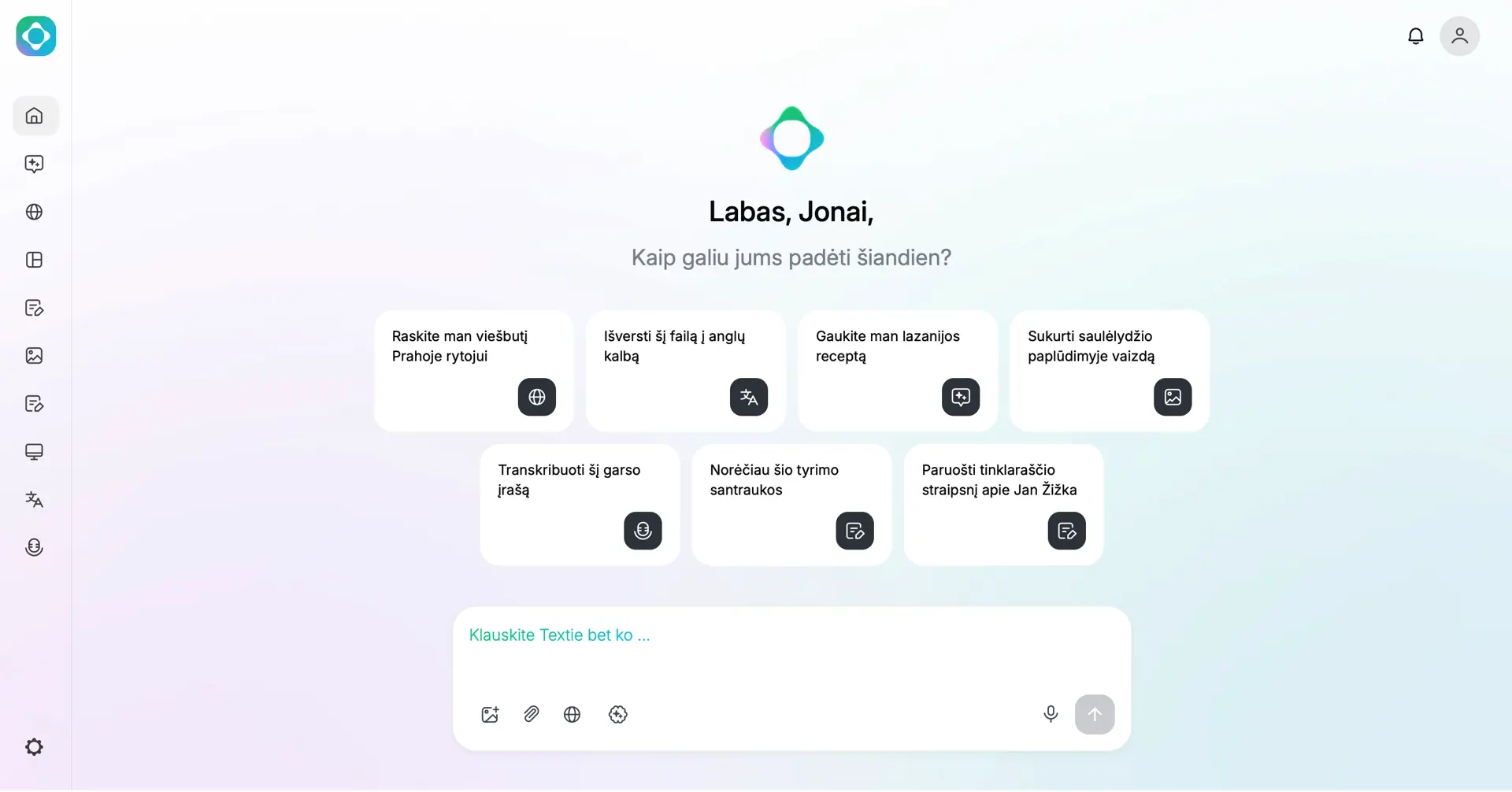 Dashboard of Textie AI