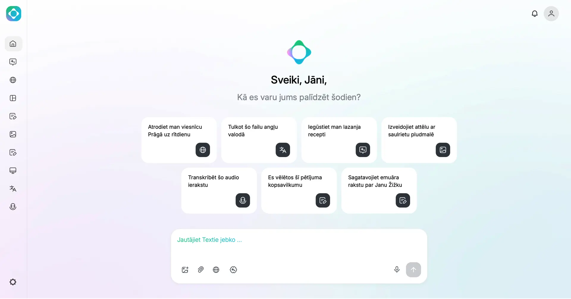 Dashboard of Textie AI