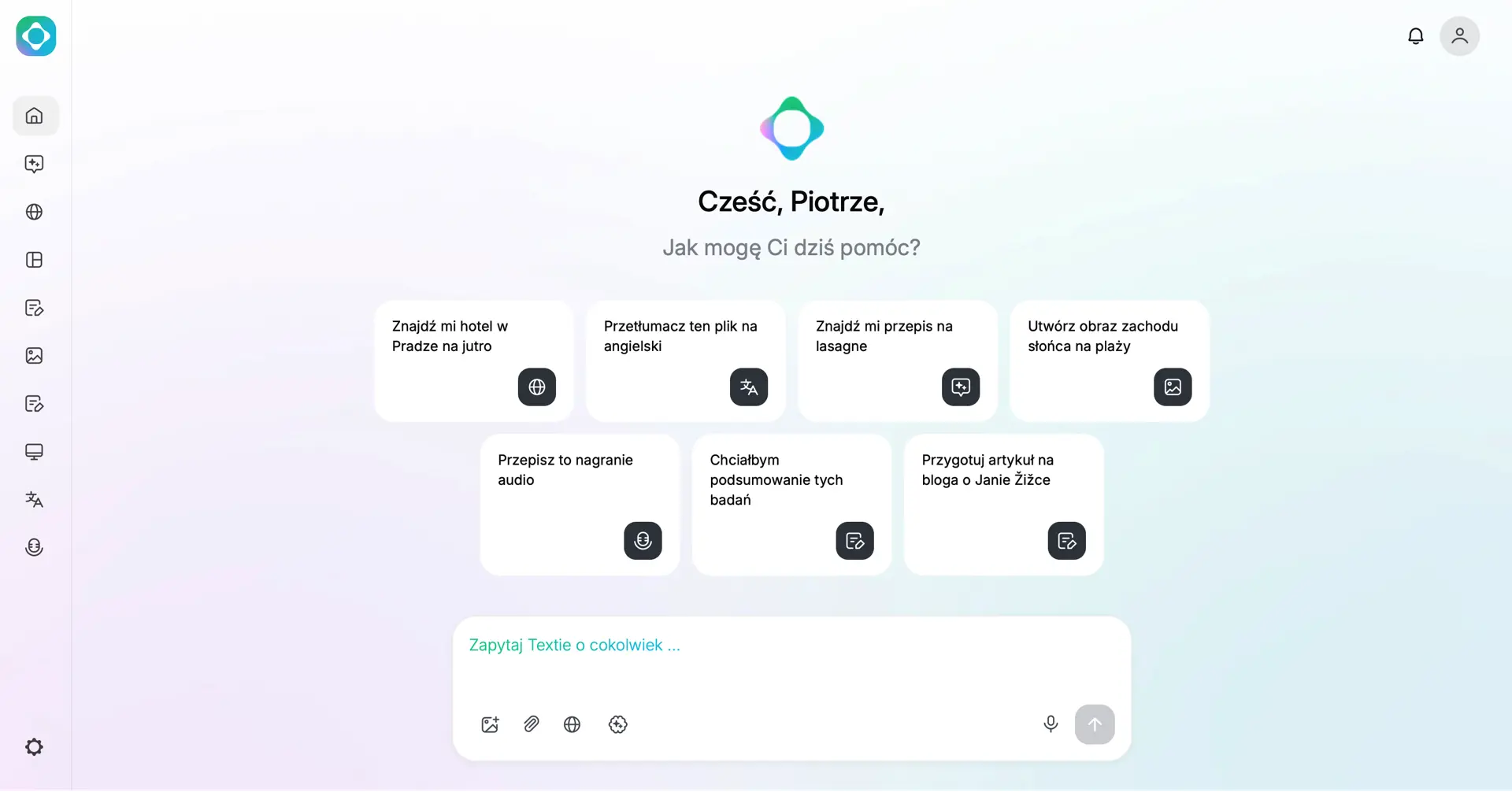 Dashboard of Textie AI