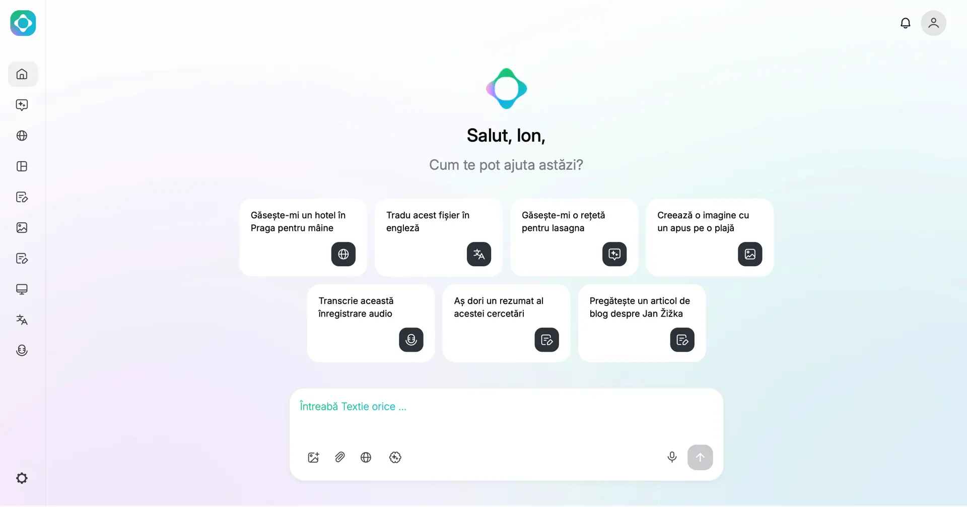 Dashboard of Textie AI