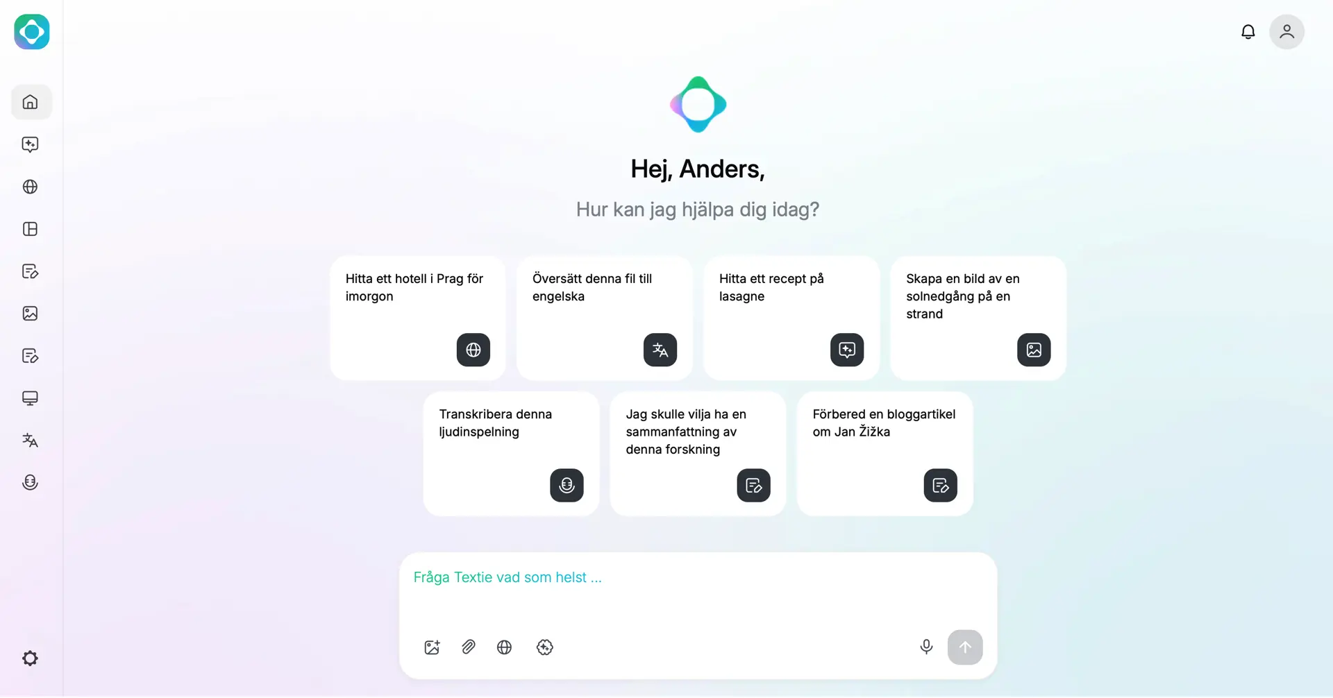 Dashboard of Textie AI
